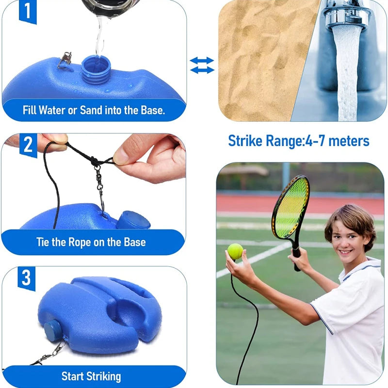 Professional Tennis Training Aid with Heavy-Duty Base and Elastic Rope for Rebound Practice