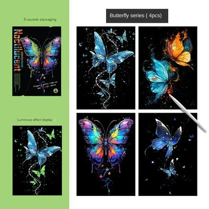 4-Piece Set of DIY Luminous Scratch Art Kits - Colorful Creative Painting Educational Toys Gift