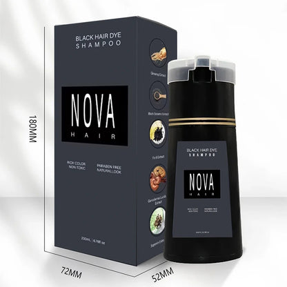 Nova Natural Moisturizing Hair Dye and Hair Care 3-in-1 Shampoo for Effective White Hair Coverage and Oil Control
