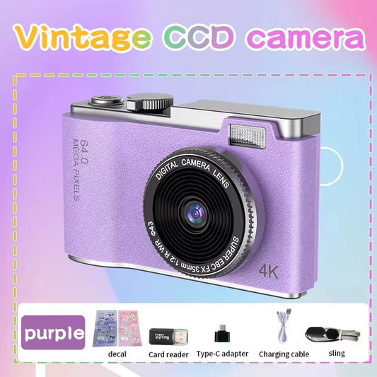 4K CCD Digital Camera - 48MP Compact Photography Camera with 180° Flip Screen for Students and Beginners