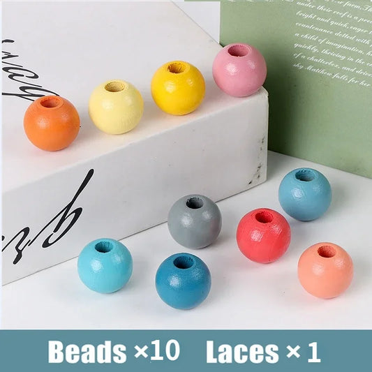 Montessori-Inspired Wooden Lacing Toy Set for Children - Includes Cartoon Animal, Fruit, Letter, and Number Beads for Creative Threading Activities