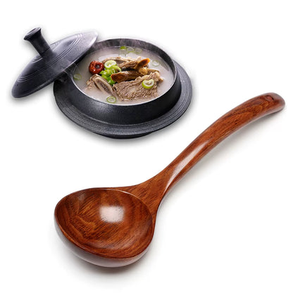 Natural Wooden Large Soup Ladle with Long Handle - Versatile Cooking Scoop for Ramen, Rice, and Catering Tableware