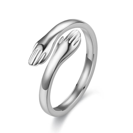 2025 Engravable Simple Hug Open Ring - Stainless Steel Couple's Fashion Ring in Solid Color