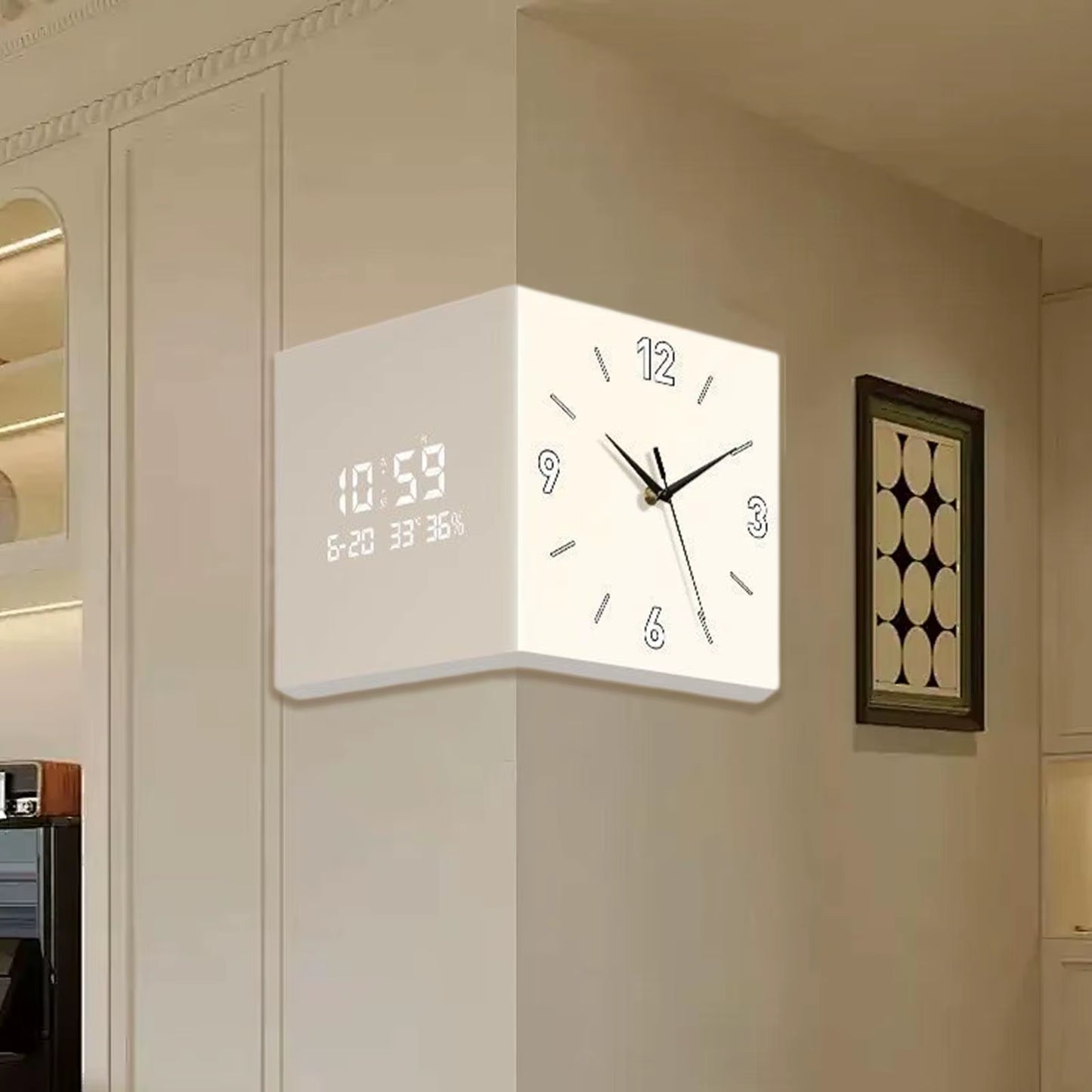 Double-Sided Corner Clock Modern Minimalist Calendar Electronic Clock with Night Light for Home Living Room Wall Decorations