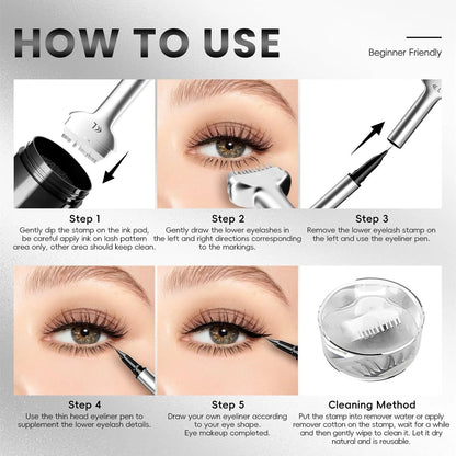2-in-1 Waterproof and Sweatproof Lower Lash Stamp with Reusable Eyelash Stamp and Individual Liquid Eyeliner Set
