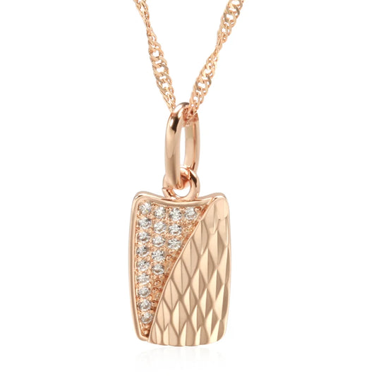 Hot Square Pendant Necklace for Women 585 Rose Gold Color with Natural Zircon Accessories Ethnic Bride Wedding Jewelry