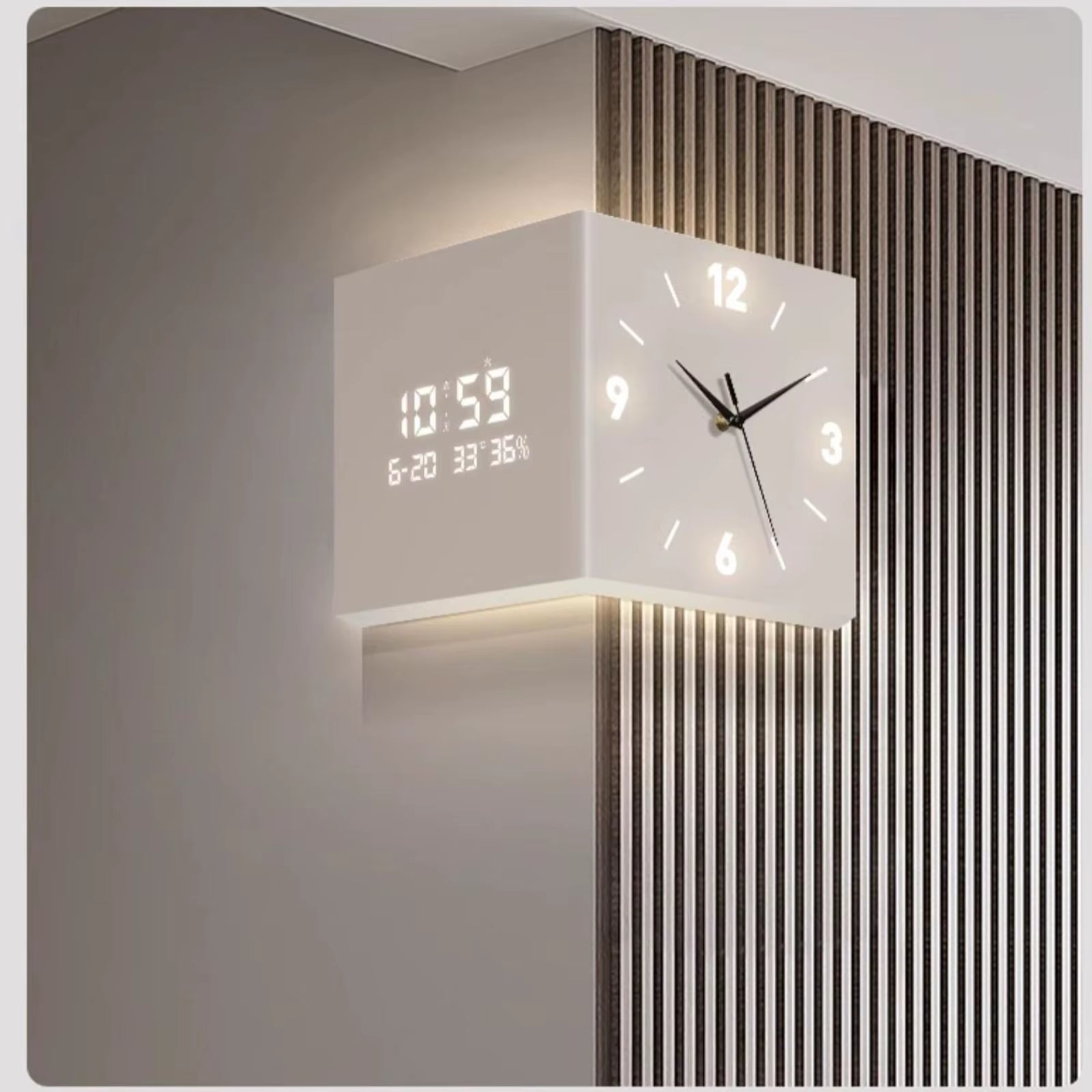 Double-Sided Corner Clock Modern Minimalist Calendar Electronic Clock with Night Light for Home Living Room Wall Decorations
