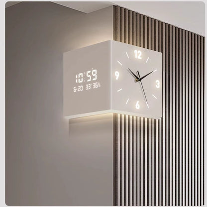 Double-Sided Corner Clock Modern Minimalist Calendar Electronic Clock with Night Light for Home Living Room Wall Decorations