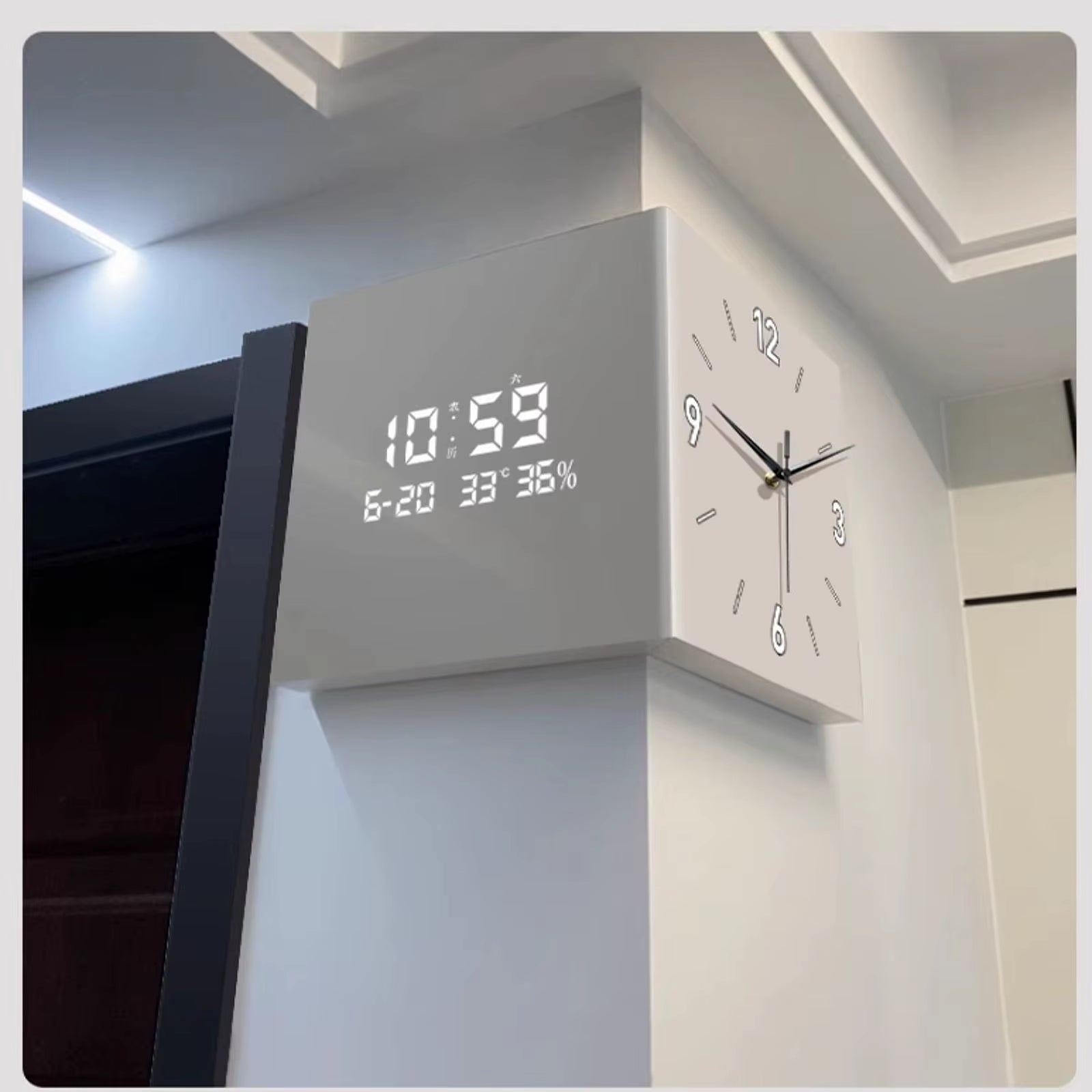Double-Sided Corner Clock Modern Minimalist Calendar Electronic Clock with Night Light for Home Living Room Wall Decorations