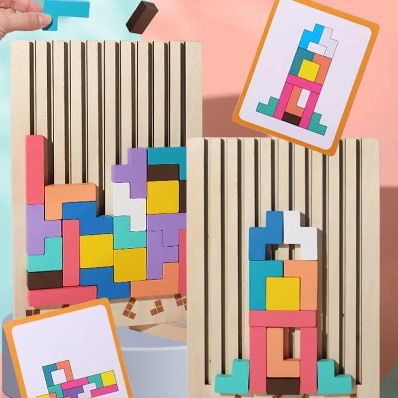 Wooden Stacking Puzzle Game for Family Engagement - STEM Educational Activity for All Ages