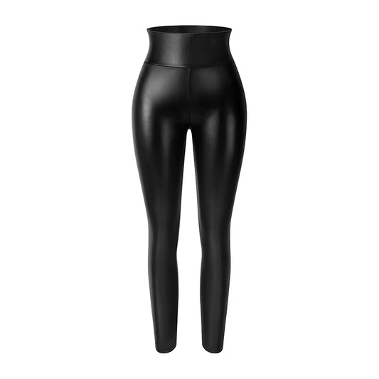 PU Faux Leather Women's Leggings - Stylish Stretchy Fitness Pants, Warm, Waterproof, and Push-Up Design