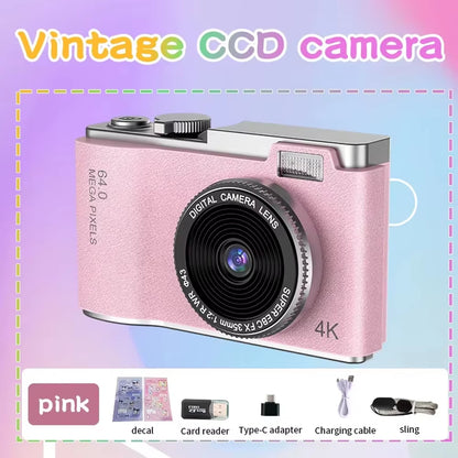 4K CCD Digital Camera - 48MP Compact Photography Camera with 180° Flip Screen for Students and Beginners