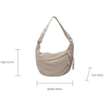 Canvas Lightweight Solid Color Dumpling Crossbody Bag - Large Capacity Korean-Inspired Shoulder Bag