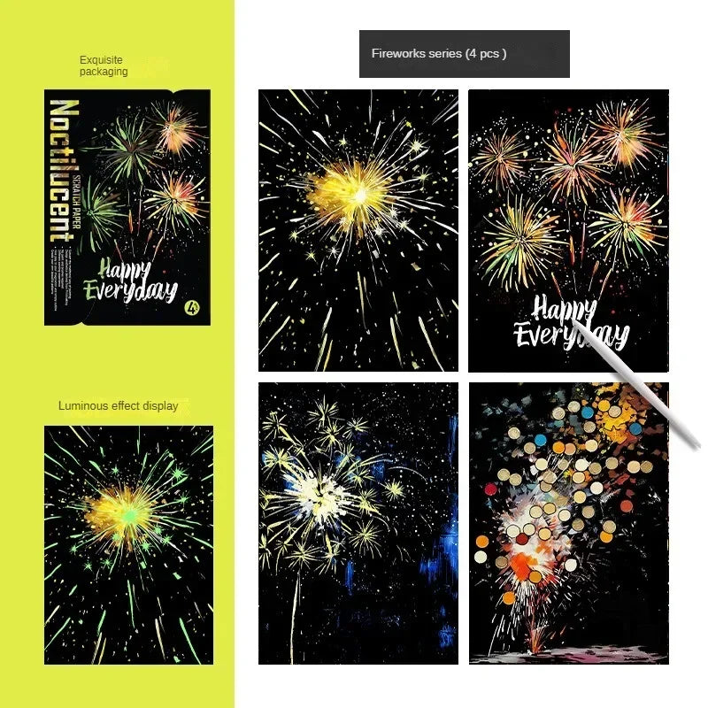 4-Piece Set of DIY Luminous Scratch Art Kits - Colorful Creative Painting Educational Toys Gift