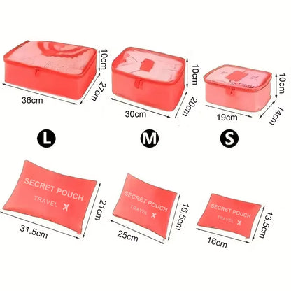 6-Piece Set of Large Capacity Waterproof Travel Storage Bags in Pink, Blue, and Grey with Zipper for Luggage and Clothing Organization
