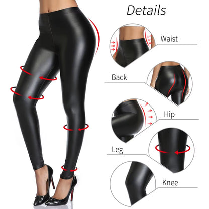 PU Faux Leather Women's Leggings - Stylish Stretchy Fitness Pants, Warm, Waterproof, and Push-Up Design