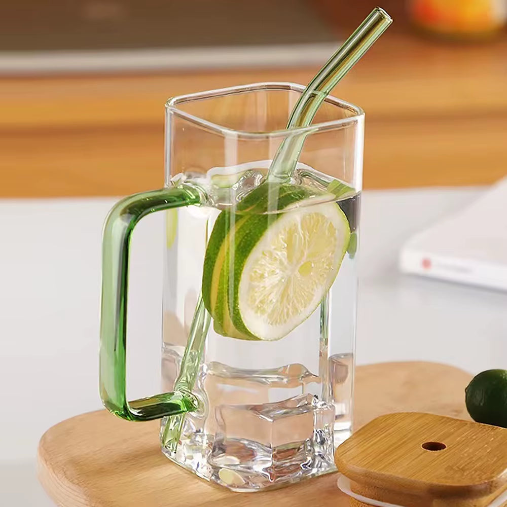 400ml Heat-Resistant Square Glass Cup - Transparent Milk, Coffee, Juice, and Beer Mug for Home and Office Use