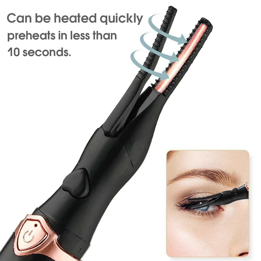 Portable 2-in-1 Heated Eyelash Curler with Long-Lasting Curling Comb Clip, USB Power Supply, and Adjustable 3-Speed Temperature Settings