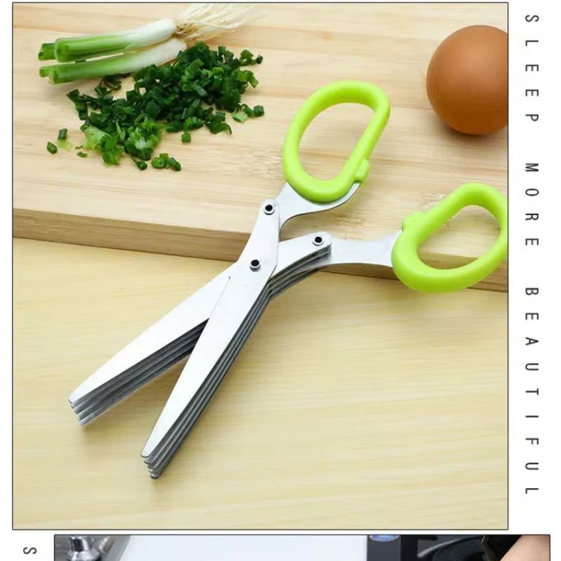 Professional Multi-Functional Stainless Steel Kitchen Scissors with 3-5 Layer Design for Efficient Cutting and Chopping of Peppers, Scallions, and Laver