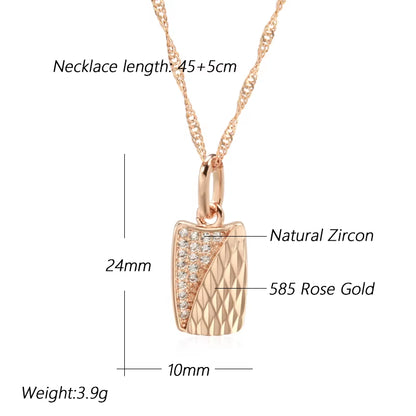 Hot Square Pendant Necklace for Women 585 Rose Gold Color with Natural Zircon Accessories Ethnic Bride Wedding Jewelry