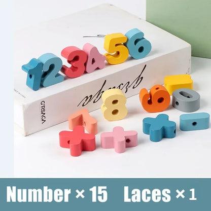 Montessori-Inspired Wooden Lacing Toy Set for Children - Includes Cartoon Animal, Fruit, Letter, and Number Beads for Creative Threading Activities