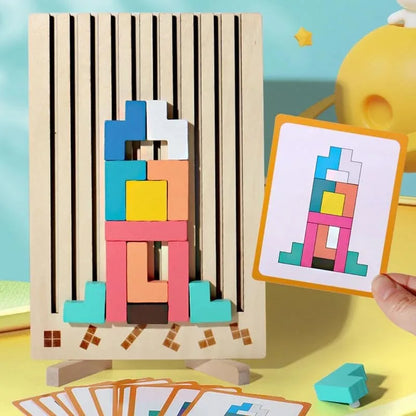 Wooden Stacking Puzzle Game for Family Engagement - STEM Educational Activity for All Ages