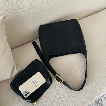 Minimalist PU Leather Shoulder Bag for Women - Versatile Fashion Handbag and Crossbody Bag for Work