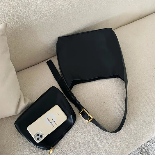 Minimalist PU Leather Shoulder Bag for Women - Versatile Fashion Handbag and Crossbody Bag for Work