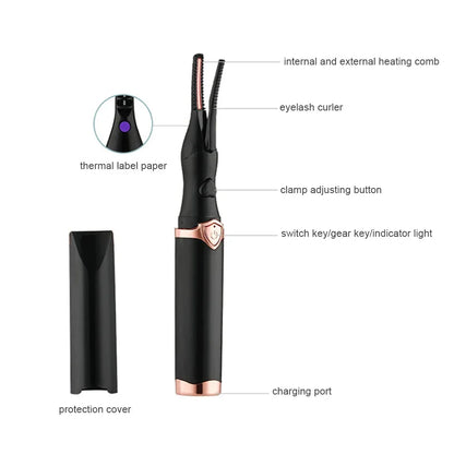 Portable 2-in-1 Heated Eyelash Curler with Long-Lasting Curling Comb Clip, USB Power Supply, and Adjustable 3-Speed Temperature Settings
