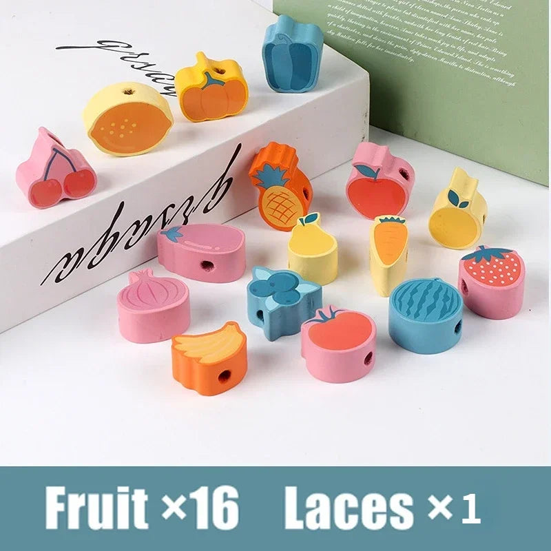 Montessori-Inspired Wooden Lacing Toy Set for Children - Includes Cartoon Animal, Fruit, Letter, and Number Beads for Creative Threading Activities