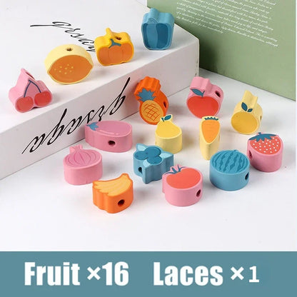 Montessori-Inspired Wooden Lacing Toy Set for Children - Includes Cartoon Animal, Fruit, Letter, and Number Beads for Creative Threading Activities